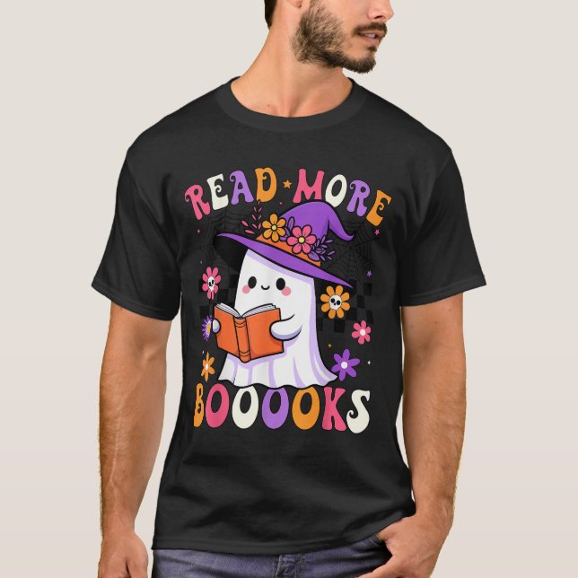 Mehr Bücher lesen Gespenst Lesen Buch Lustiger Leh T-Shirt (Vorderseite)