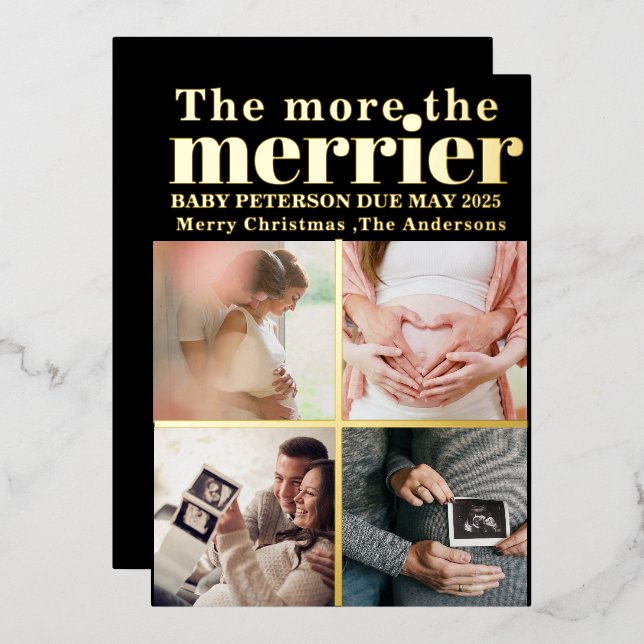 Mehr dazu die Merrier Modern Christmas Pregnancy Folieneinladung (Vorderseite/Rückseite)