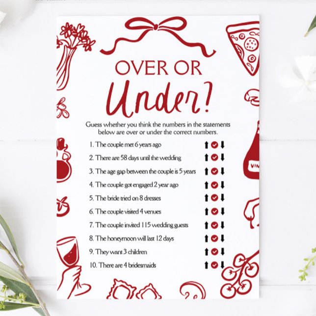 Mehr Handschuhe über oder unter dem Brautparty Einladung (Amore Hand Drawn Over or Under Bridal Shower Game)