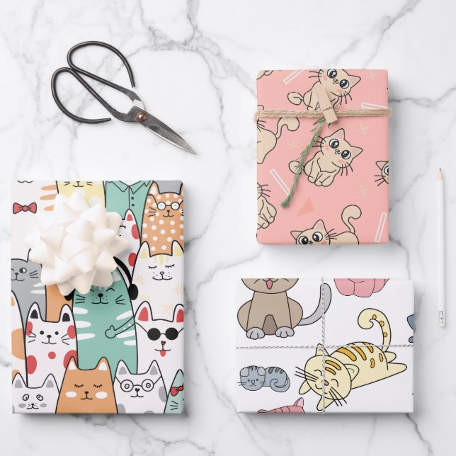 Mehr Katzenverpackungspapier, Katzenverpackungspap Geschenkpapier Set (Vorderseite)