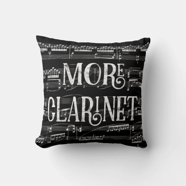 Mehr Klarinette Chalkboard - Schwarz-weiße Musik Kissen (Vorderseite)