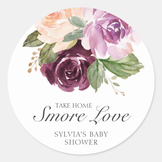 Mehr Liebe Plum Floral Girl Babydusche Gefallen Runder Aufkleber (Vorderseite)