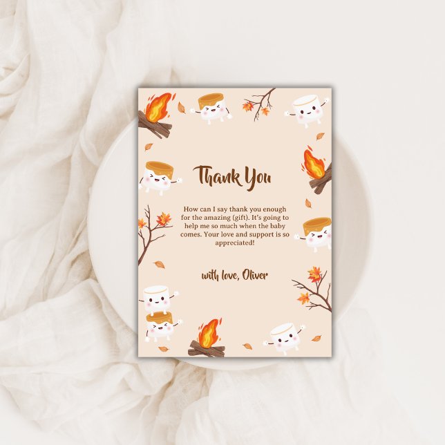 Mehr Liebe Rustikales Camping Fall Baby Dusche Dankeskarte (S'more Love Rustic Camping Fall Baby Shower Thank You Card)
