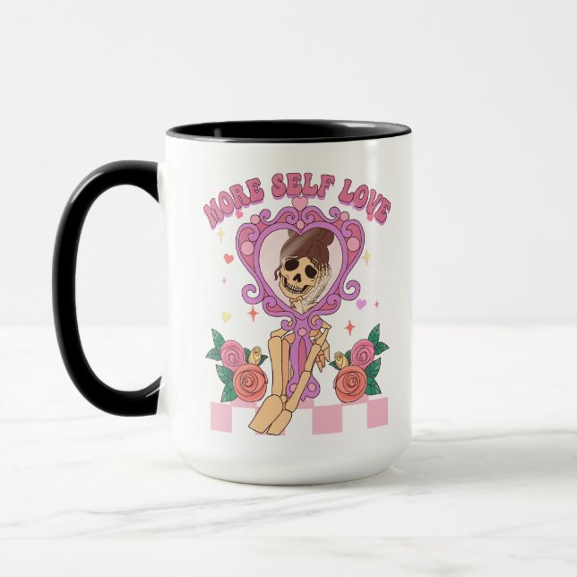 Mehr Liebe Valentine Skeletton Selfie Retro Tasse (Links)