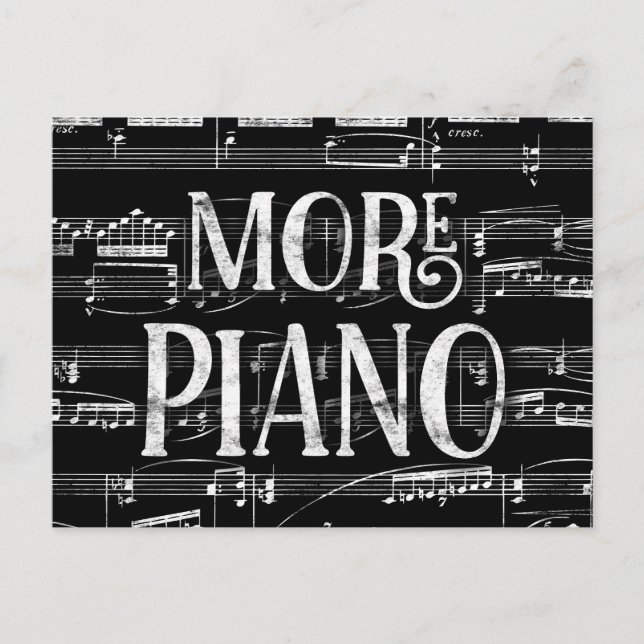 Mehr Piano Chalkboard - Schwarz-weiße Musik Postkarte (Vorderseite)