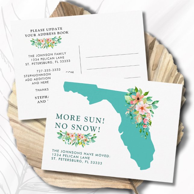 Mehr Sonne ohne Schnee Florida Karte bewegen (More Sun No Snow Florida Map Floral Hibiscus Moving Announcement Postcard)