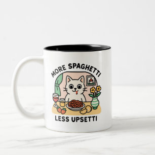 Mehr Spaghetti weniger Upsetti Cat-Tasse Zweifarbige Tasse