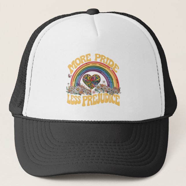 Mehr Stolz weniger Vorurteile Retro-Regenbogen-Pri Truckerkappe (Vorderseite)