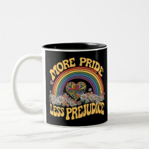 Mehr Stolz weniger Vorurteile Retro Regenbogen Sto Zweifarbige Tasse