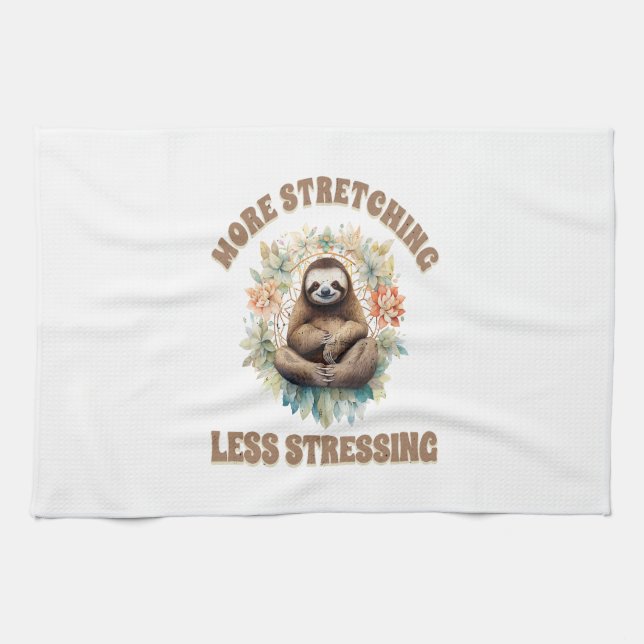 Mehr Stretching Weniger Stress Faultier Geschirrtuch (Horizontal)