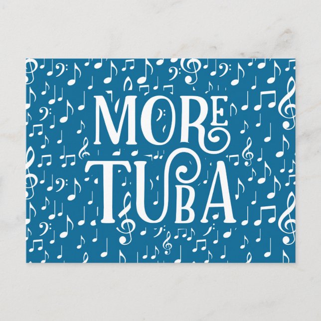 Mehr Tuba - Blaue weiße Musik Postkarte (Vorderseite)