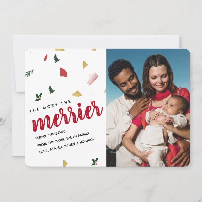 Mehr zum Merrier Holiday Baby Birth Ankündigung (Vorderseite)