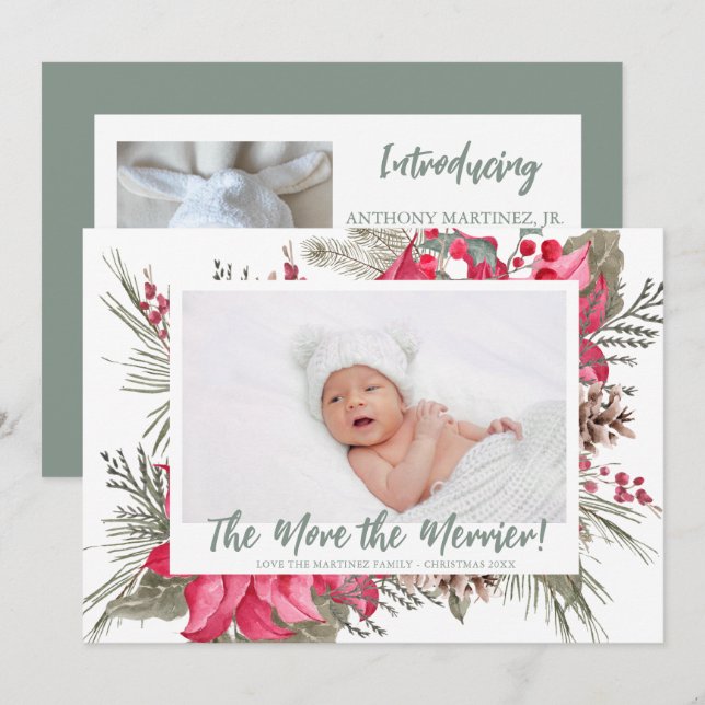 Mehr zum Merrier Poinsettia Foto Weihnachten Ankündigung (Vorne/Hinten)