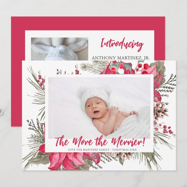 Mehr zum Merrier Poinsettia Foto Weihnachten Gebur Ankündigung (Vorne/Hinten)