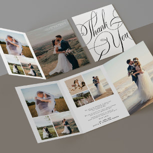 Mehrbild-elegantes-Script-Hochzeit-Dankeskarten Dreifach Gefaltete Einladung