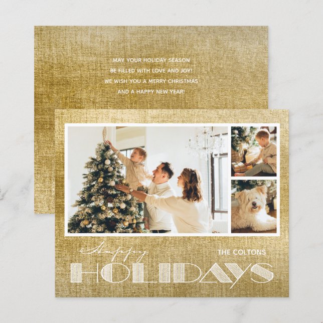 Mehrere Foto Happy Holidays Gold Budget Cards (Vorne/Hinten)