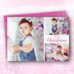 Mehrere Foto Rosa Frohe Weihnachten<br><div class="desc">Feiern Sie den Urlaub mit dieser mehrfachen Weihnachtskarte mit MERRY CHRISTMAS in Rosa oder in jeder Farbe, auf der Vorderseite und Ihre persönliche Begrüßung auf der Rückseite. *Wir schlagen vor, alle horizontalen Fotos auf dieses Design hochzuladen. ÄNDERN SIE DIE FARBE auf der Kartenrückseite, um sie an Ihr Foto anzupassen. Wählen...</div>