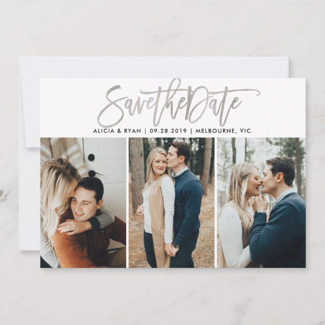 Mehrere Fotos Save the Date silbern (Vorderseite)