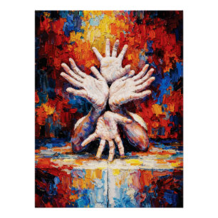 Mehrere Hände, die nach oben reichen, Expressiver Poster