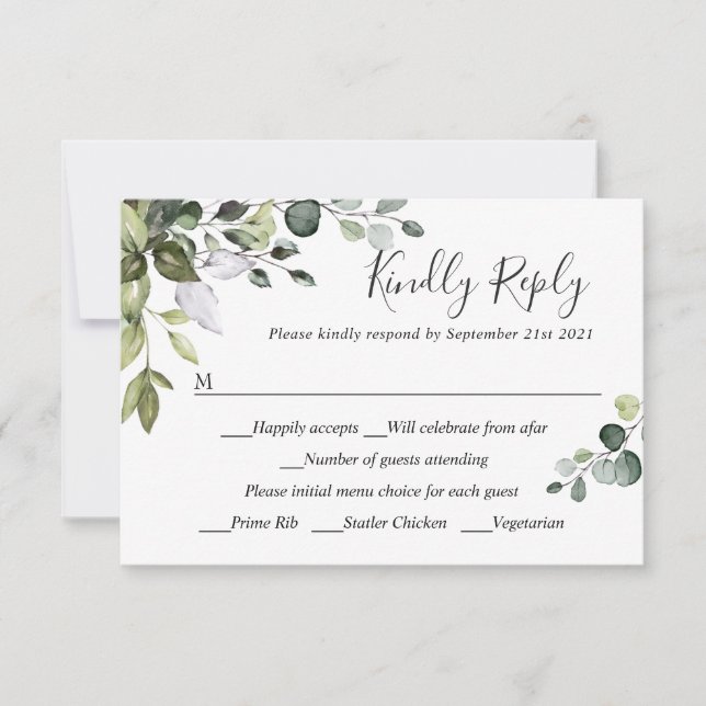 MEHRERE WAHL Einfache Elegante Eukalyptus Wedding  RSVP Karte (Vorderseite)