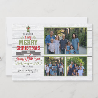 Mehrfach-Foto Rot Grün Weihnachtskarte Einladung