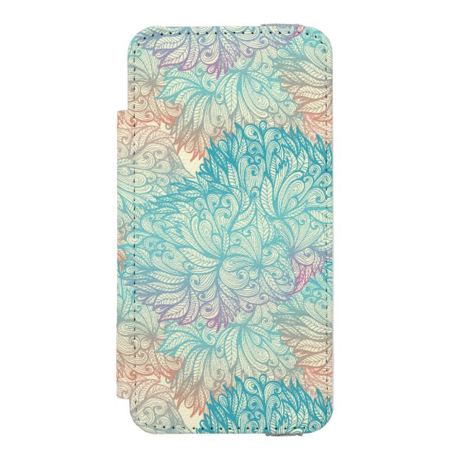 Mehrfarbenblumengekritzel-Muster Incipio iPhone Geldbeutel-Hülle (Folio Vorderseite)