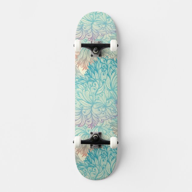 Mehrfarbenblumengekritzel-Muster Skateboard (Vorderseite)