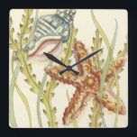 MehrfarbenMuschel-Party Quadratische Wanduhr<br><div class="desc">Charikilia Zarris ist ein begabter Künstler wissen für ihre Ozeangrafik. Ihre Bilder sind friedlich und ruhig, Sie mit jedem Bild entspannend. Erhalten Sie dieses Seestück Grafik mit einem Starfish und einer Tritonshorn-Muschel, die die Mitte von ihr alle ist, eingefaßt mit schönem Kelp. Dieses Bild schaut auf allen möglichen Fertigwaren groß....</div>