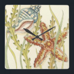 MehrfarbenMuschel-Party Quadratische Wanduhr<br><div class="desc">Charikilia Zarris ist ein begabter Künstler wissen für ihre Ozeangrafik. Ihre Bilder sind friedlich und ruhig, Sie mit jedem Bild entspannend. Erhalten Sie dieses Seestück Grafik mit einem Starfish und einer Tritonshorn-Muschel, die die Mitte von ihr alle ist, eingefaßt mit schönem Kelp. Dieses Bild schaut auf allen möglichen Fertigwaren groß....</div>