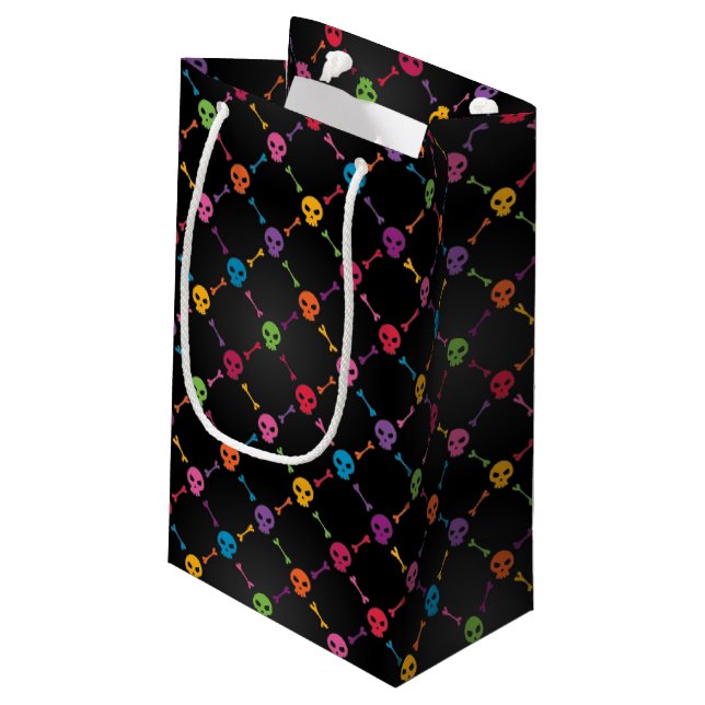 Mehrfarbenmuster mit den Schädeln Kleine Geschenktüte (Rückseite Schrägansicht)