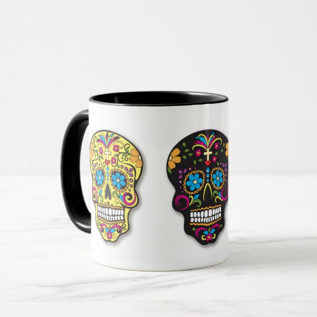 Mehrfarbenzuckerschädel-Tag der Toten Tasse (Vorderseite Links)