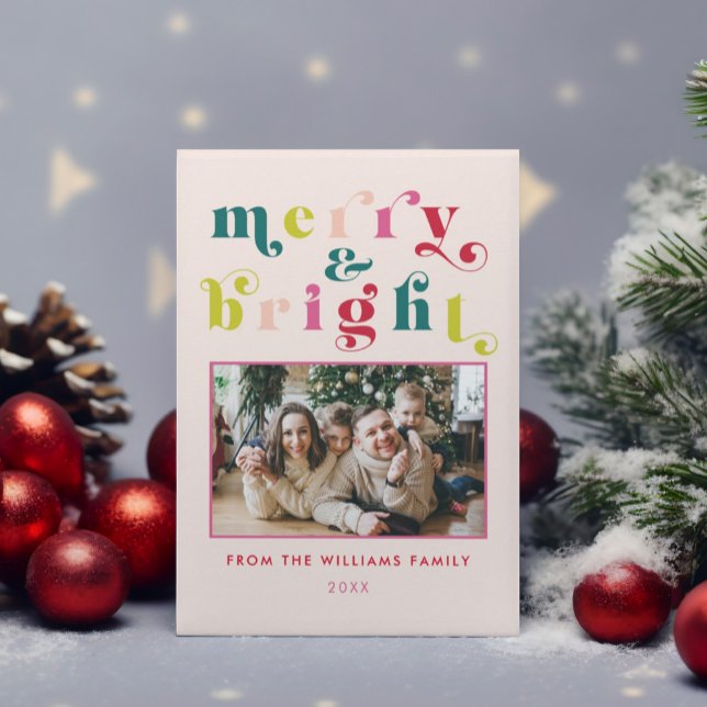Mehrfarbig Moderne Weihnachten (Multi Colored Modern Merry & Bright Christmas Holiday Card)