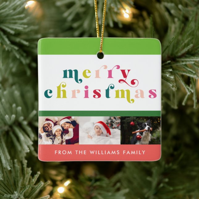 Mehrfarbig Modernes frohes Weihnachtsfest Foto Keramikornament (Baum)