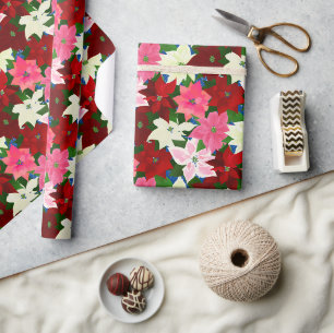 Mehrfarbig Poinsettias Weihnachten Geschenkpapier