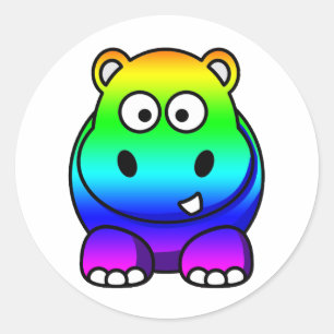 Mehrfarbig, Regenbogen Hippo Runder Aufkleber