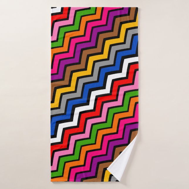 Mehrfarbig Zigzag Zickzack Black Design Badehandtuch (Badehandtuch)