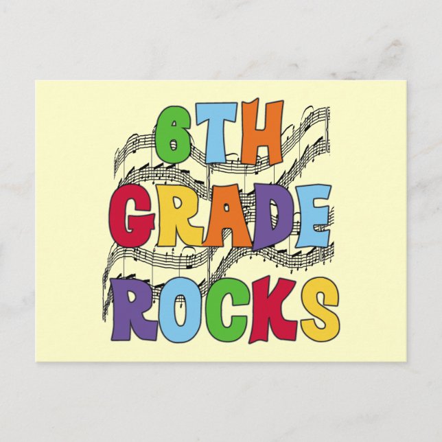 Mehrfarbige 6. Klasse Rocks - Hemden und Geschenke Postkarte (Vorderseite)