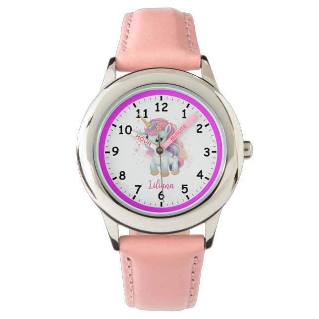 Mehrfarbige, adorable Unicorn-Kinder Armbanduhr (Vorderseite)