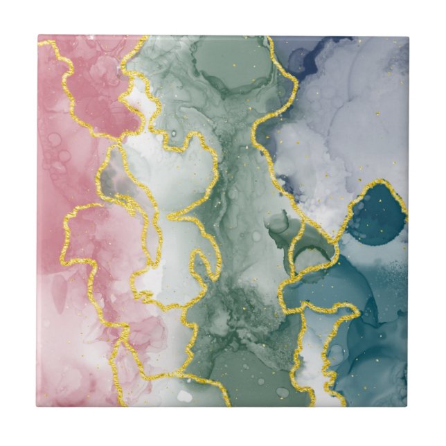 Mehrfarbige Alkoholtinte Fluid Geode Achat Fliese (Vorderseite)