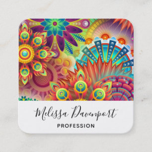 Mehrfarbige Art Deco-Blumenformen-Muster Quadratische Visitenkarte