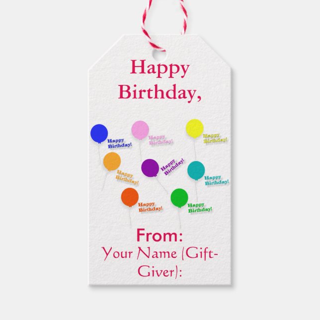 mehrfarbige Balloons Happy Birthday Template Geschenkanhänger (Vorderseite)
