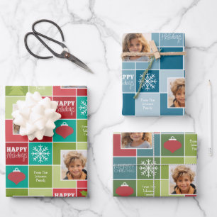 Mehrfarbige Block-Weihnachts-2-Foto-Whimsy Geschenkpapier Set