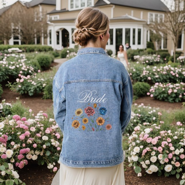 mehrfarbige Blume: Hochzeit der Braut Jeansjacke (Hochzeit Rückseite)