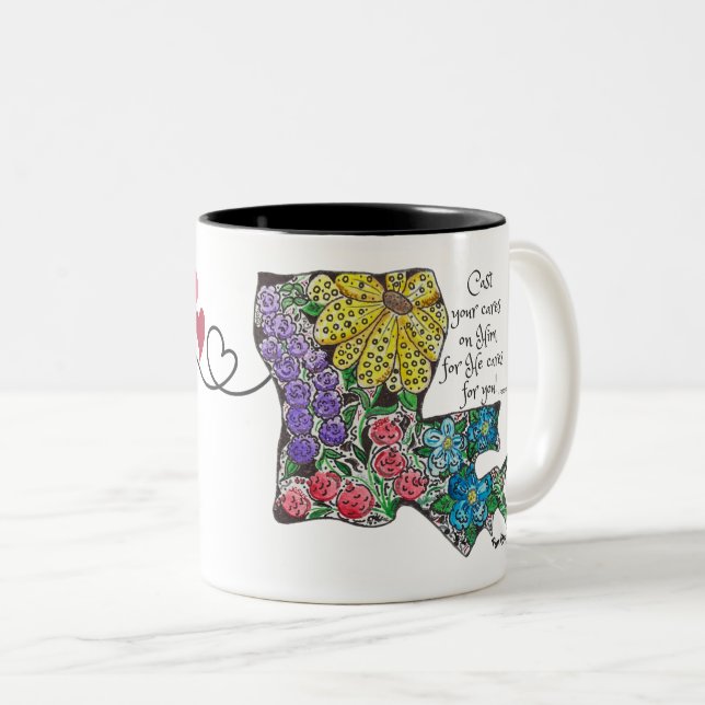 Mehrfarbige Blume in Aquarell und Pen Zweifarbige Tasse (VorderseiteRechts)