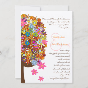 Mehrfarbige Blume Liebe Bäume Hochzeit Einladung