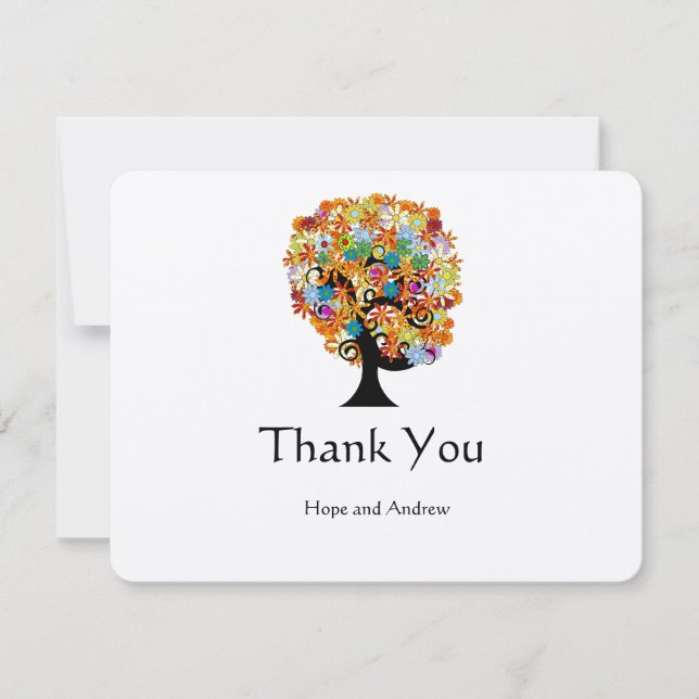 Mehrfarbige Blume LoveTree Wedding Vielen Dank Dankeskarte (Vorderseite)