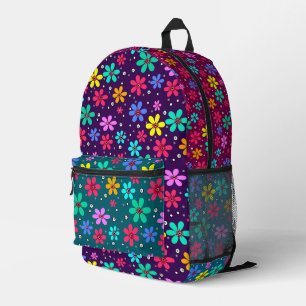 Mehrfarbige Blume mit Retro-Hintergrund summ Bedruckter Rucksack