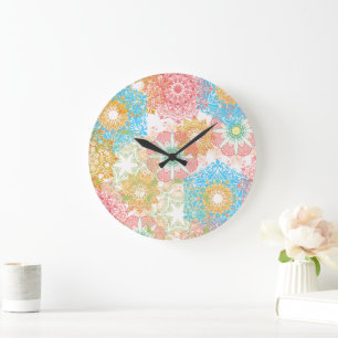 mehrfarbige Blume-Uhr Große Wanduhr