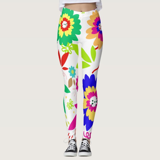 mehrfarbige Blume und Blätter Leggings (Vorderseite)