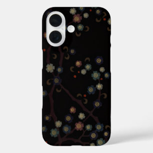 Mehrfarbige Blumen auf Schwarz iPhone 16 Hülle